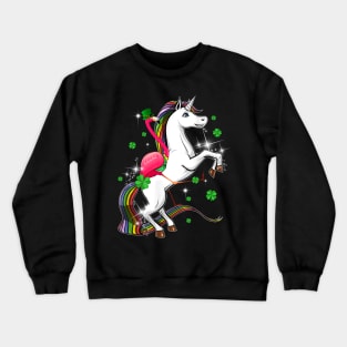 Flamingo Riding Unicorn St Patricks Day Irish Crewneck Sweatshirt